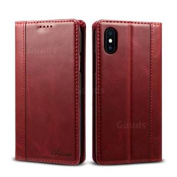 Suteni Luxury Classic Genuine Leather Phone Case for iPhone XS / X / 10 (5.8 inch) - Red