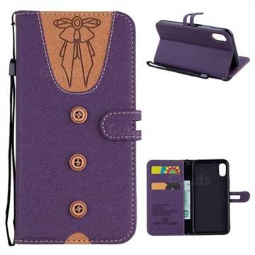 Ladies Bow Clothes Pattern Leather Wallet Phone Case for iPhone XS / X / 10 (5.8 inch) - Purple