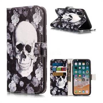 Rose Flower Skull PU Leather Wallet Phone Case for iPhone XS / X / 10 (5.8 inch)