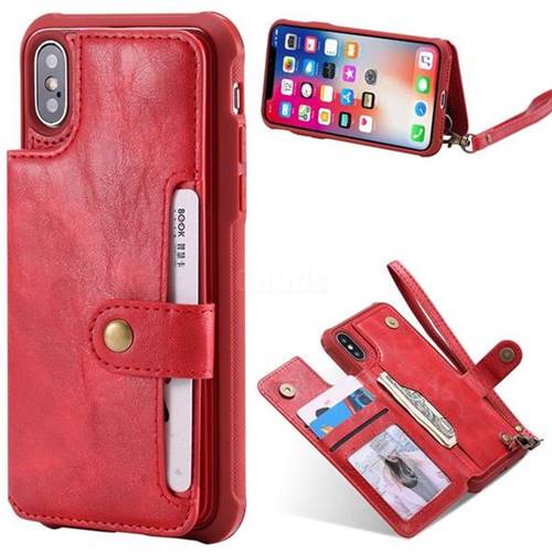 Retro Aristocratic Demeanor Anti-fall Leather Phone Back Cover for iPhone XS / X / 10 (5.8 inch) - Red