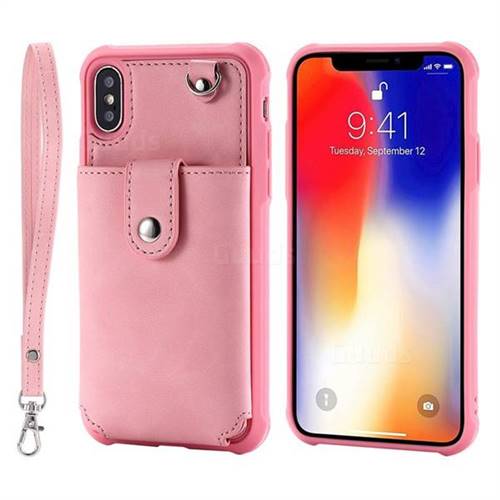 Retro Luxury Anti-fall Mirror Leather Phone Back Cover for iPhone XS / X / 10 (5.8 inch) - Pink