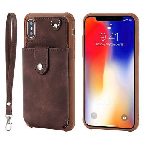 Retro Luxury Anti-fall Mirror Leather Phone Back Cover for iPhone XS / X / 10 (5.8 inch) - Coffee