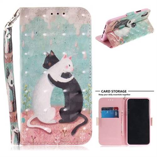 Black and White Cat 3D Painted Leather Wallet Phone Case for iPhone XS / X / 10 (5.8 inch)