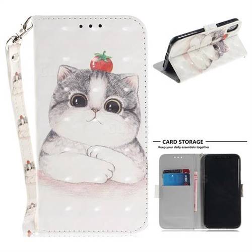 Cute Tomato Cat 3D Painted Leather Wallet Phone Case for iPhone XS / X / 10 (5.8 inch)