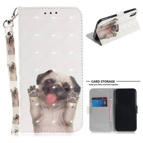Pug Dog 3D Painted Leather Wallet Phone Case for iPhone XS / X / 10 (5.8 inch)