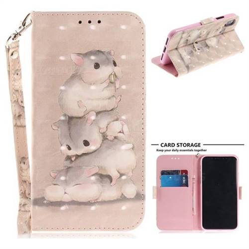 Three Squirrels 3D Painted Leather Wallet Phone Case for iPhone XS / X / 10 (5.8 inch)