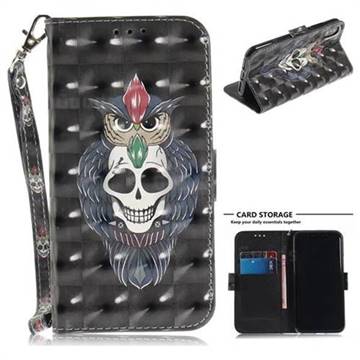 Skull Cat 3D Painted Leather Wallet Phone Case for iPhone XS / X / 10 (5.8 inch)