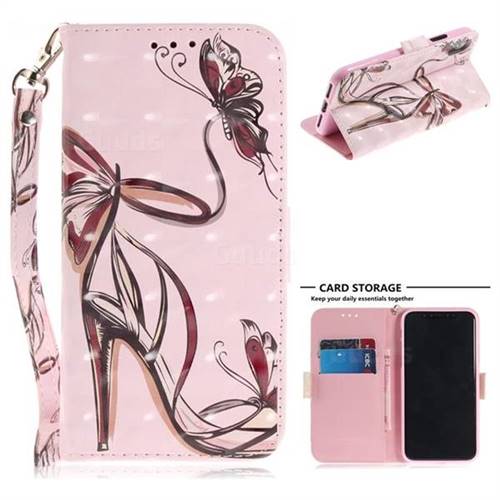Butterfly High Heels 3D Painted Leather Wallet Phone Case for iPhone XS / X / 10 (5.8 inch)
