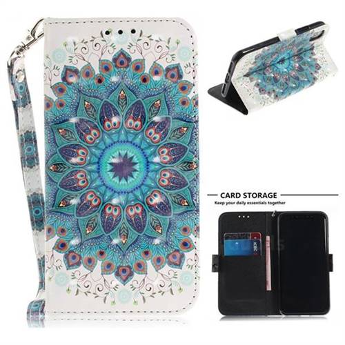 Peacock Mandala 3D Painted Leather Wallet Phone Case for iPhone XS / X / 10 (5.8 inch)