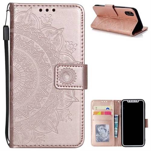 Intricate Embossing Datura Leather Wallet Case for iPhone XS / X / 10 (5.8 inch) - Rose Gold