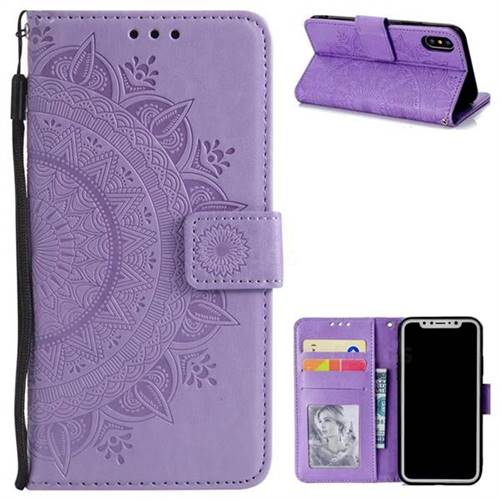 Intricate Embossing Datura Leather Wallet Case for iPhone XS / X / 10 (5.8 inch) - Purple