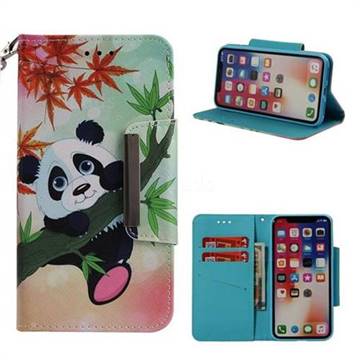 Bamboo Panda Big Metal Buckle PU Leather Wallet Phone Case for iPhone XS / X / 10 (5.8 inch)