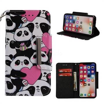 Heart Panda Big Metal Buckle PU Leather Wallet Phone Case for iPhone XS / X / 10 (5.8 inch)