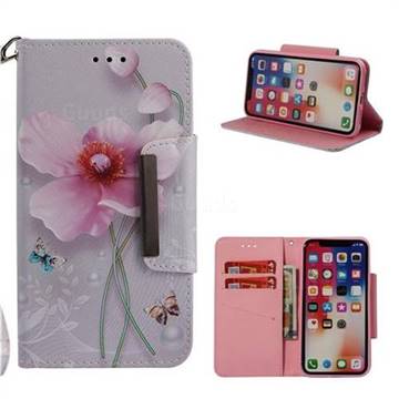 Pearl Flower Big Metal Buckle PU Leather Wallet Phone Case for iPhone XS / X / 10 (5.8 inch)