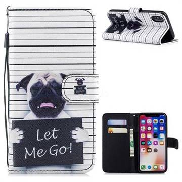 Prison Dog Painting Leather Wallet Phone Case for iPhone XS / X / 10 (5.8 inch)