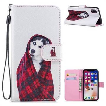 Fashion Husky Painting Leather Wallet Phone Case for iPhone XS / X / 10 (5.8 inch)