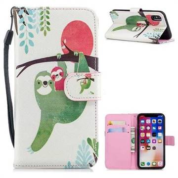 Twig Monkey Painting Leather Wallet Phone Case for iPhone XS / X / 10 (5.8 inch)
