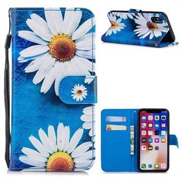 White Chrysanthemum Painting Leather Wallet Phone Case for iPhone XS / X / 10 (5.8 inch)