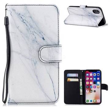 White Marble Painting Leather Wallet Phone Case for iPhone XS / X / 10 (5.8 inch)