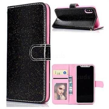Glitter Shine Leather Wallet Phone Case for iPhone XS / X / 10 (5.8 inch) - Black