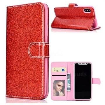 Glitter Shine Leather Wallet Phone Case for iPhone XS / X / 10 (5.8 inch) - Red