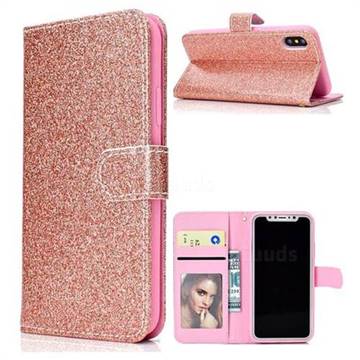 Glitter Shine Leather Wallet Phone Case for iPhone XS / X / 10 (5.8 inch) - Rose Gold