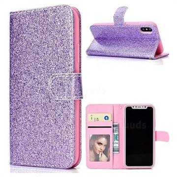 Glitter Shine Leather Wallet Phone Case for iPhone XS / X / 10 (5.8 inch) - Purple