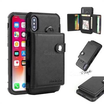 Retro Multi-function Leather Wallet Phone Case for iPhone XS / X / 10 (5.8 inch) - Black