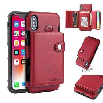 Retro Multi-function Leather Wallet Phone Case for iPhone XS / X / 10 (5.8 inch) - Wine Red