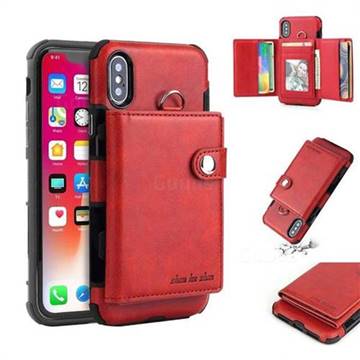 Retro Multi-function Leather Wallet Phone Case for iPhone XS / X / 10 (5.8 inch) - Red