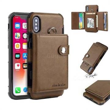 Retro Multi-function Leather Wallet Phone Case for iPhone XS / X / 10 (5.8 inch) - Coffee