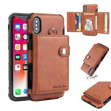 Retro Multi-function Leather Wallet Phone Case for iPhone XS / X / 10 (5.8 inch) - Brown