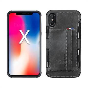 Luxury Shatter-resistant Leather Coated Card Phone Case for iPhone XS / X / 10 (5.8 inch) - Gray