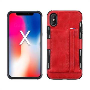 Luxury Shatter-resistant Leather Coated Card Phone Case for iPhone XS / X / 10 (5.8 inch) - Red