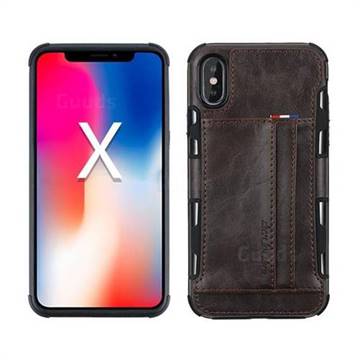Luxury Shatter-resistant Leather Coated Card Phone Case for iPhone XS / X / 10 (5.8 inch) - Coffee