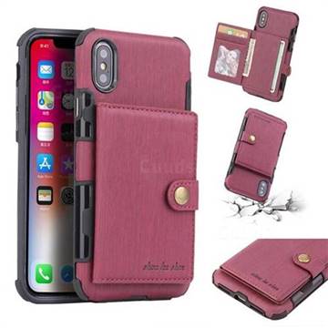 Brush Multi-function Leather Phone Case for iPhone XS / X / 10 (5.8 inch) - Wine Red