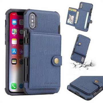 Brush Multi-function Leather Phone Case for iPhone XS / X / 10 (5.8 inch) - Blue