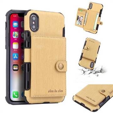 Brush Multi-function Leather Phone Case for iPhone XS / X / 10 (5.8 inch) - Golden