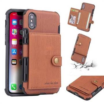Brush Multi-function Leather Phone Case for iPhone XS / X / 10 (5.8 inch) - Brown