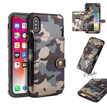 Camouflage Multi-function Leather Phone Case for iPhone XS / X / 10 (5.8 inch) - Gray