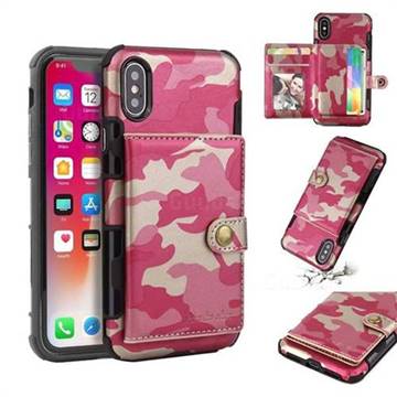 Camouflage Multi-function Leather Phone Case for iPhone XS / X / 10 (5.8 inch) - Rose