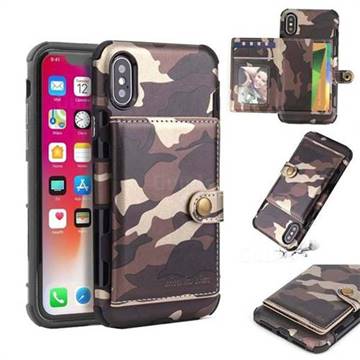 Camouflage Multi-function Leather Phone Case for iPhone XS / X / 10 (5.8 inch) - Coffee