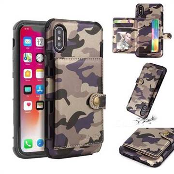 Camouflage Multi-function Leather Phone Case for iPhone XS / X / 10 (5.8 inch) - Purple