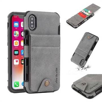 Woven Pattern Multi-function Leather Phone Case for iPhone XS / X / 10 (5.8 inch) - Gray