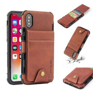 Woven Pattern Multi-function Leather Phone Case for iPhone XS / X / 10 (5.8 inch) - Brown