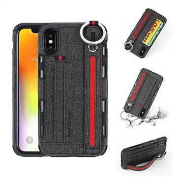 British Style Canvas Pattern Multi-function Leather Phone Case for iPhone XS / X / 10 (5.8 inch) - Black