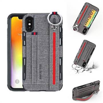 British Style Canvas Pattern Multi-function Leather Phone Case for iPhone XS / X / 10 (5.8 inch) - Gray