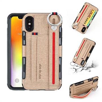 British Style Canvas Pattern Multi-function Leather Phone Case for iPhone XS / X / 10 (5.8 inch) - Khaki