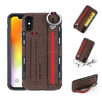 British Style Canvas Pattern Multi-function Leather Phone Case for iPhone XS / X / 10 (5.8 inch) - Brown