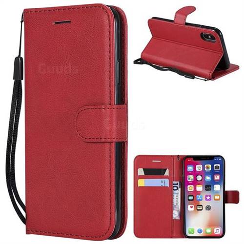 Retro Greek Classic Smooth PU Leather Wallet Phone Case for iPhone XS / X / 10 (5.8 inch) - Red